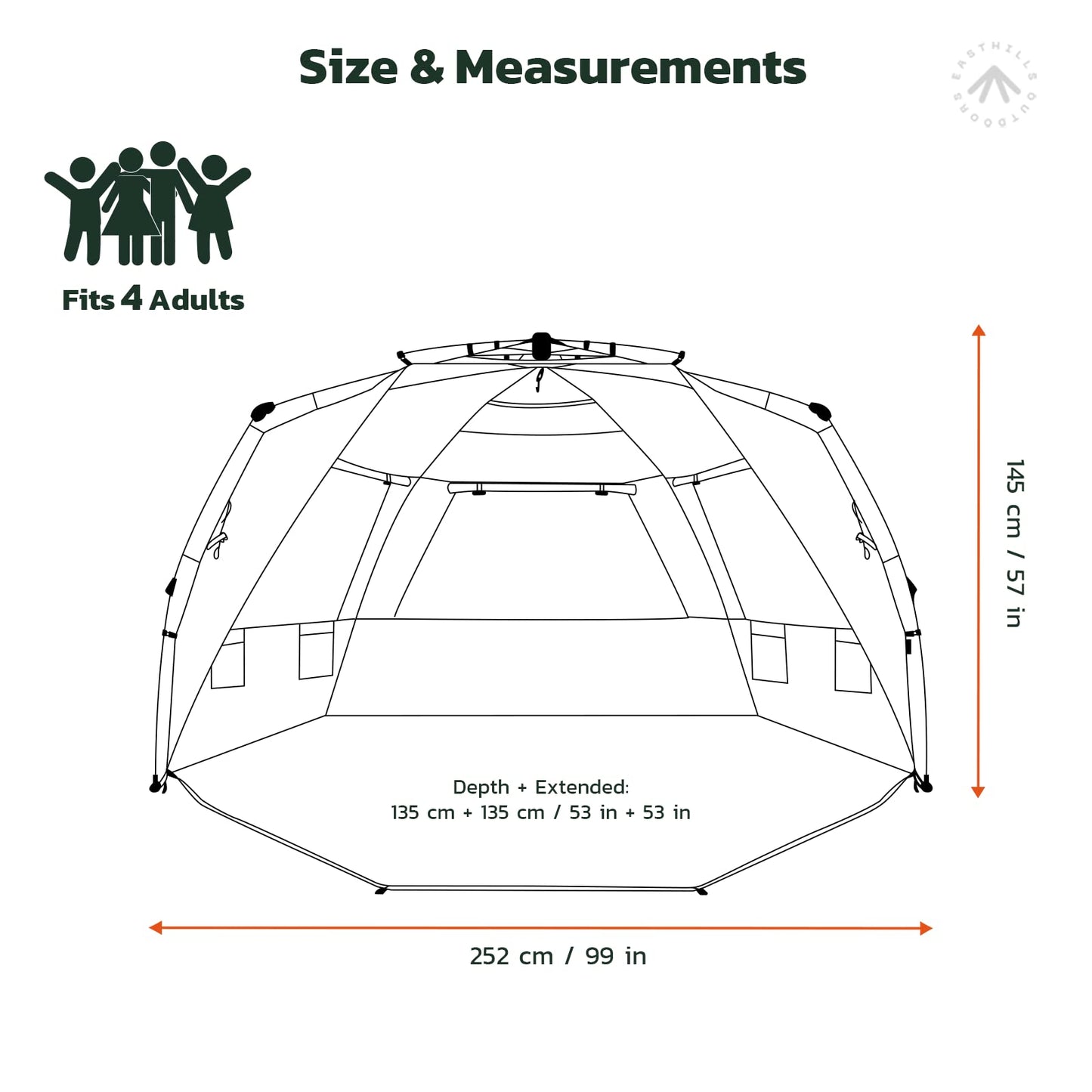 Easthills Outdoors Instant Shader Deluxe XL Beach Tent Easy Up 99" Wide for 4-6 Person Sun Shelter - Extended Zippered Porch Included Blue