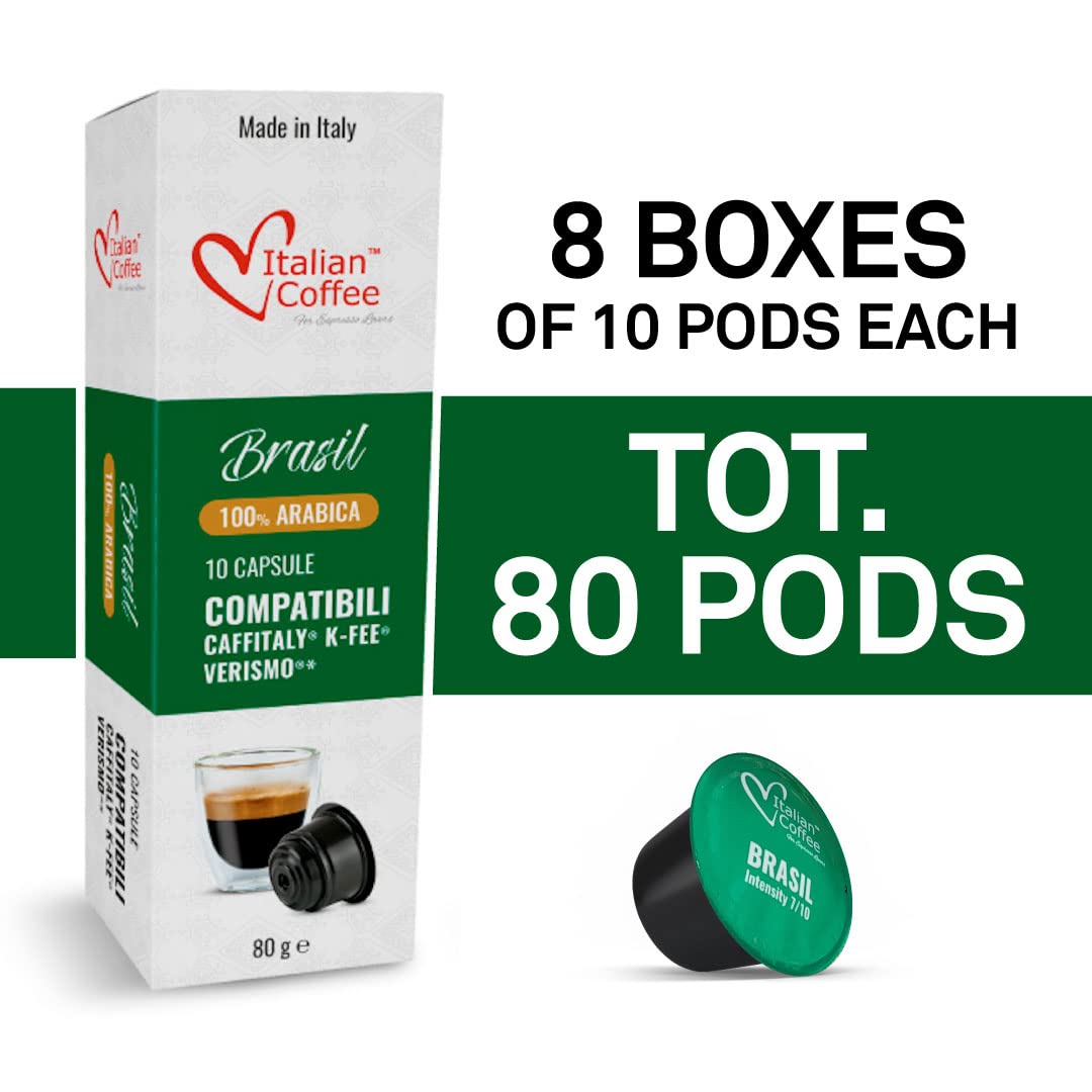 ITALIAN COFFEE FOR ESPRESSO LOVERS Italian Coffee capsules compatible with Verismo, CBTL, Caffitaly, K-fee systems (80 pods BRAZIL blend)