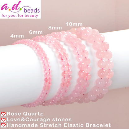 AD Beads Handmade Gemstone Stretch Elastic Bracelet Crystal Healing Reiki Nature's Beauty and Spiritual Essence Unisex (4mm, Rose Quartz)