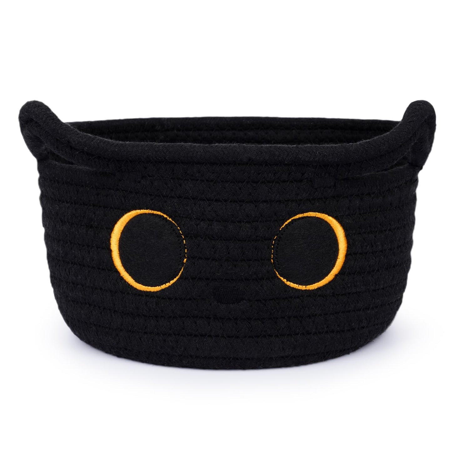 Hkojewp Small Storage Basket, Black Cat Cotton Rope Baskets Woven Blasket for Nursery, Blanket Basket Baby Toy Storage Organizer With Ears for Gifts Cat Dog Bin Toys 8.5×4.5 inches