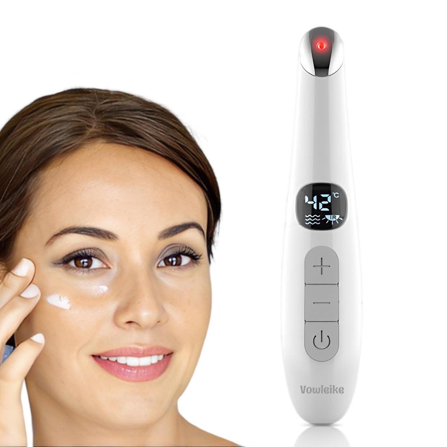Vowleike Eye Lift Wand, 3 in 1 Vibrating Red Light 98°F to 113°F LCD Display Eye Massager for Dry Eyes, Dark Circles and Puffiness, Electrical Face, Neck Sculpting Pen for Fine Lines and Wrinkles