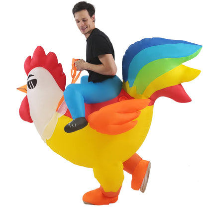 KOOY Inflatable Adult Halloween Costumes Blow up Chicken Ride on Rooster Costume for Halloween Funny Riding Costume Men Women Cosplay Party