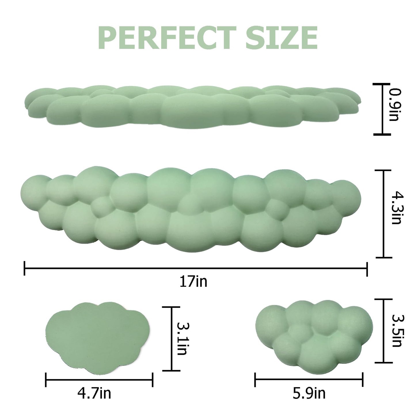 Cloud Wrist Rest Keyboard, PU Leather Memory Foam Wrist Rest for Computer Keyboard, Ergonomic Keyboard Wrist Rest and Cute Mouse Wrist Rest for Gaming,Office,Computer,Typing Pain Relief,Pastel Green