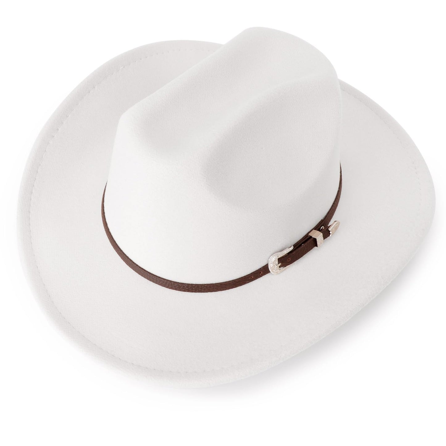 DRESHOW Classic Western Felt Cowboy Cowgirl Hat for Women Men Outdoor Wide Brim Belt Buckle Retro Panama Hat Unisex Rolled up Caps