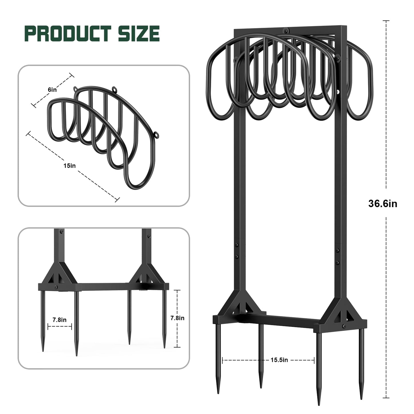 Garden Hose Holder Freestanding, Water Hose Holders for Outside with 4 Spikes, Hose Reels Double-Sided Heavy Duty Metal Hose Stand Holds 150ft Hose, Garden Hose Storage Rack for Outside Yard Lawn