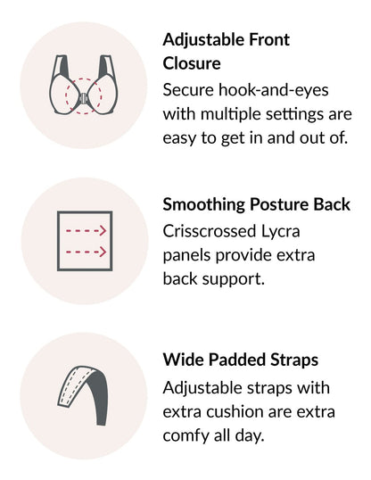 Glamorise Full Figure Plus Size MagicLift Front-Closure Posture Back Bra Wirefree #1265 White 42DD