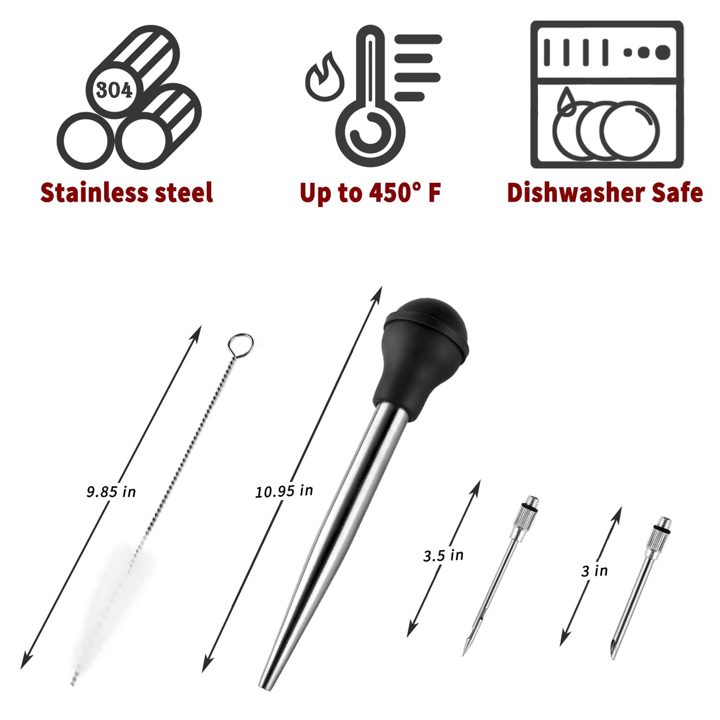 JY COOKMENT Stainless Steel Turkey Baster Baster Syringe for Cooking Meat Injector Set with 2 Marinade Needles 1 Cleaning Brush for Home Baking Kitchen Tool