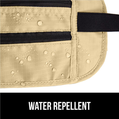 GORILLA GRIP 4 Pocket Secure RFID Blocking Money Belt, Anti Theft Hidden Fanny Pack for Passport and Credit Cards, Water Repellent Travel Pouch for Men Women with Adjustable Waist and Zippers, Sand
