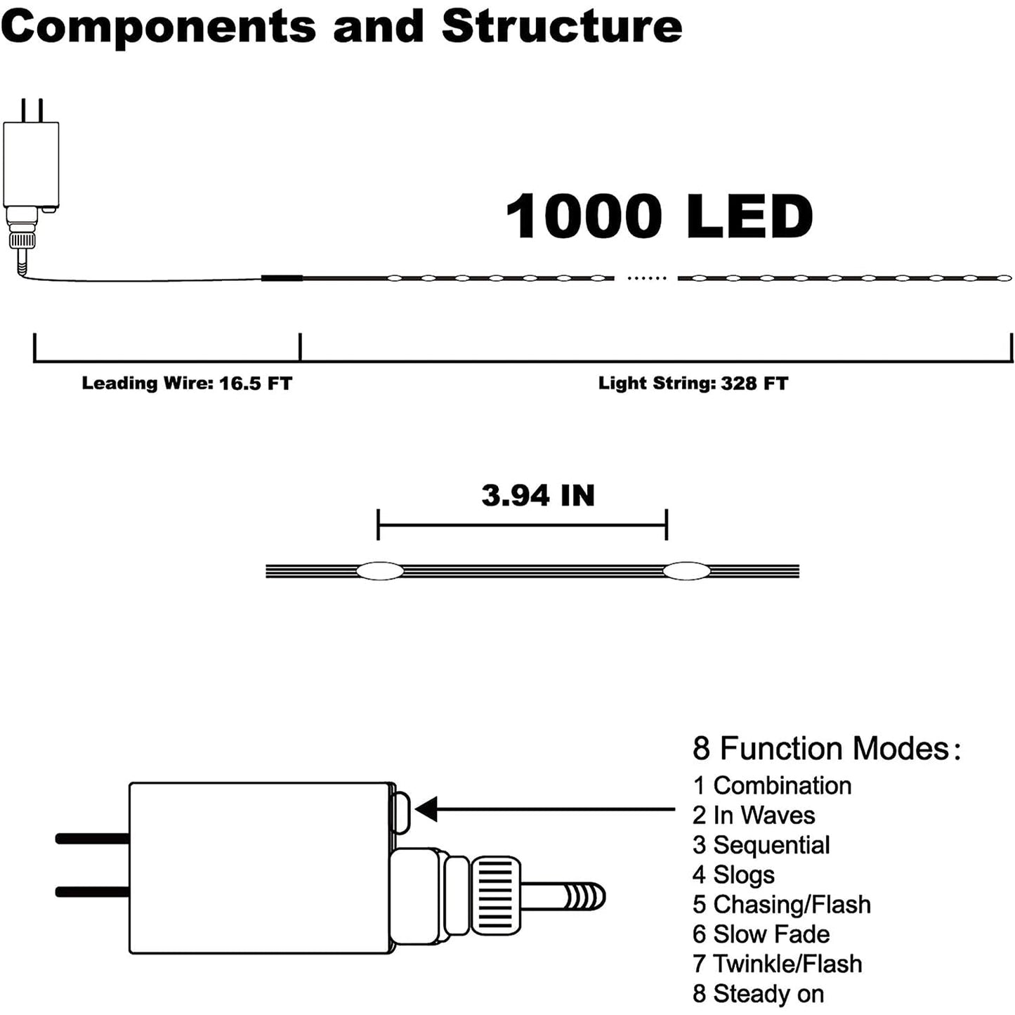 WATERGLIDE Extra Long 328 FT Halloween Lights, 1000 LED Outdoor Fairy String Light, Green PVC Copper Wire Christmas Lights, Plug in 8 Modes & Waterproof for Tree Party Home Yard Decor, Purple