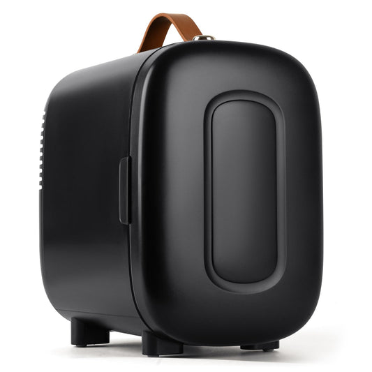 FANSEXPERT Mini Fridge for Bedroom, 4 Liter/6 Cans Skincare Small Refrigerator, AC/DC Portable Mini Cooler & Warmer, Small Fridge for Camping, Dorm, Office, Car (Black)
