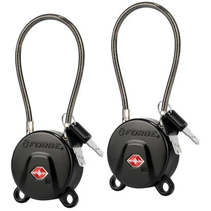 Forge TSA Approved Luggage Locks Ultra-Secure Dimple TSA006 Key Travel Locks with Zinc Alloy Body- Black 2 Cable Locks