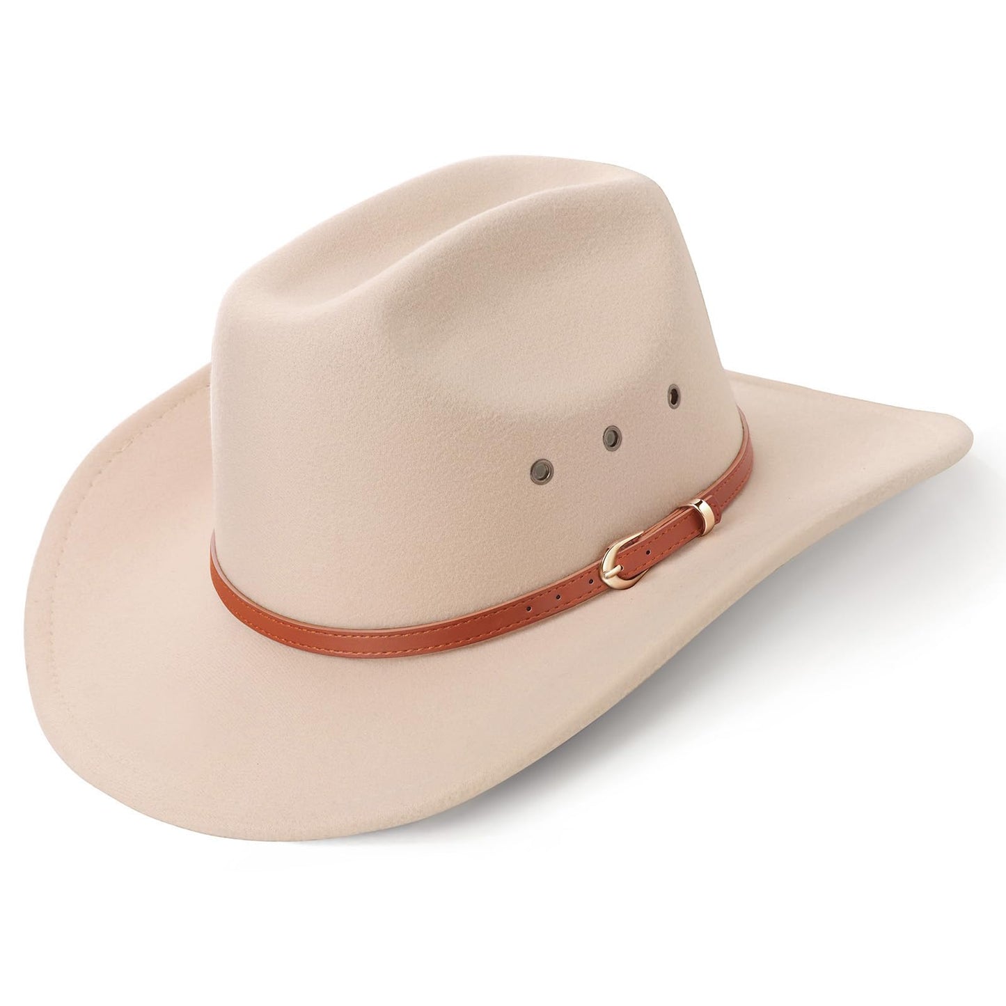 DRESHOW Cowboy Hat for Women and Men Classic Western Felt Cowboy Cowgirl Hat Outdoor Wide Brim Belt Buckle Retro Fedora Hats Unisex Rolled up Caps