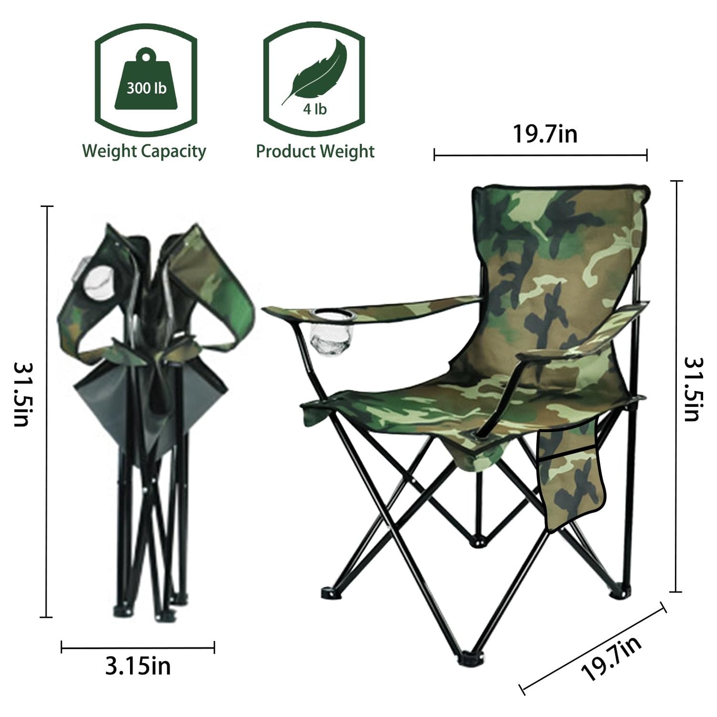 Damei century Folding Camping Chairs- Lightweight, Portable Chair for Beach, Lawn, Outdoor Sports,2PCS Camouflage