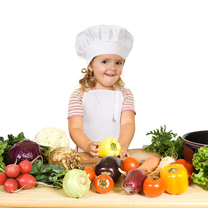 CRJHNS Kids Apron and Chef Hat Set, Adjustable Cotton Child Aprons with Large Pocket White Girls Boys Kitchen Bib Aprons for Cooking Baking Painting