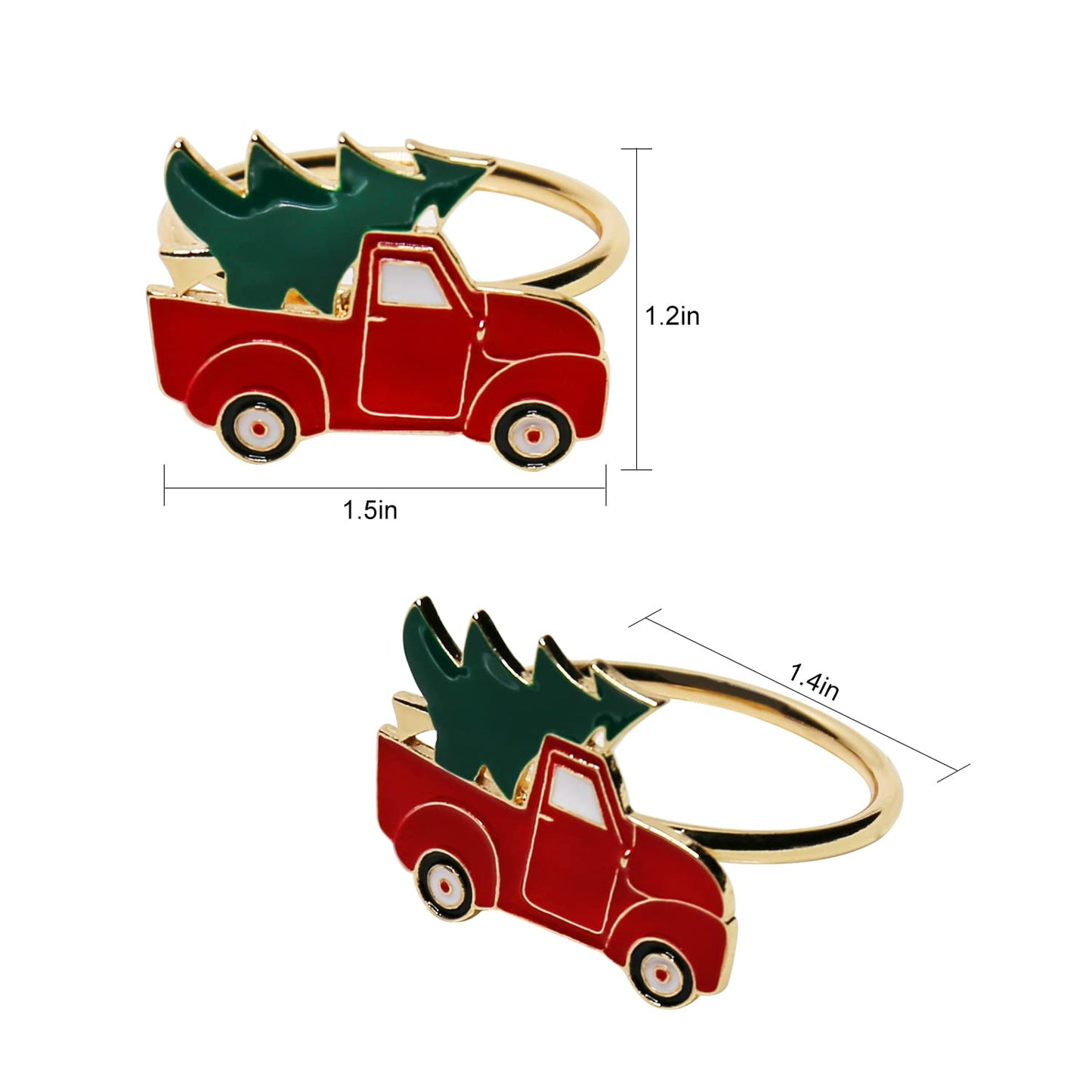 Kalopro Christmas Car and Tree Napkin Rings Set of 6,Xmas,Red and Green Napkin Rings Holder for Christmas,Thanksgiving,Dinner Party Table Decoration