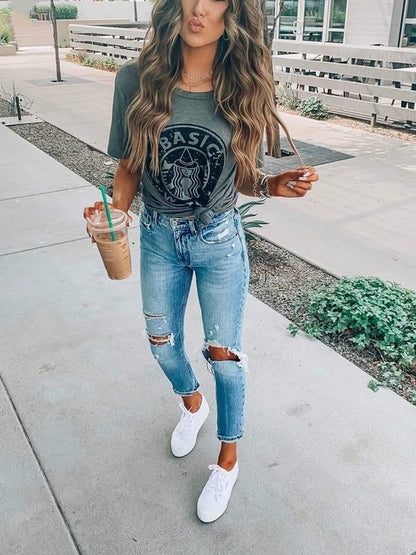 Halloween Shirts for Women Basic Witch Coffee Letter T Shirt Vintage Witches Graphic Tees Fall Halloween Party Tops