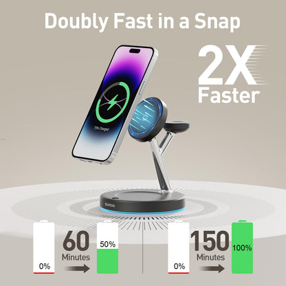 2025 3 in 1 Charging Station Compatible with Mag-Safe Charger Wireless Charger Stand for iPhone 16 15 14 13 12 Series Wireless Charging Station for AirPods Wireless Charging Stand for iWatch Series