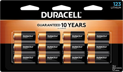 Duracell CR123A 3V Lithium Battery, 12 Count (Pack of 1), 3 Volt High Power for Home Safety, Security Devices, Flashlights, Smoke Alarms, Home Automation