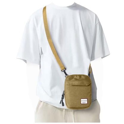 Khaki Mini Crossbody Bag - Small Shoulder Bag For Men & Women, Travel Wallet & Passport Holder, Phone Purse, Unisex Mini Messenger Satchel, Fanny Pack & Neck Pouch With Headphone Jack