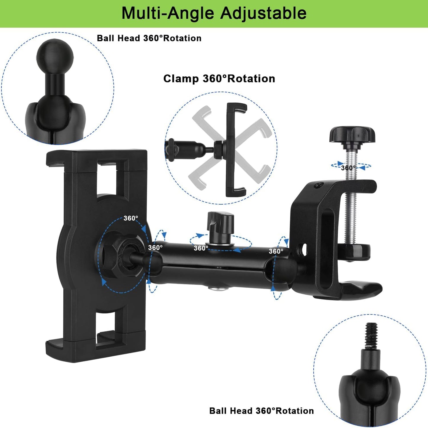 Under Cabinet Tablet Mount, Kitchen Tablet Holder iPad Mount for Desk/Table/Board/Chair,Compatible with 4.7~12.9" iPad/Nexus/LG G Pads/e-Reader/Switch/iPhone,360° Adjustable Aluminum Alloy Arm Stand