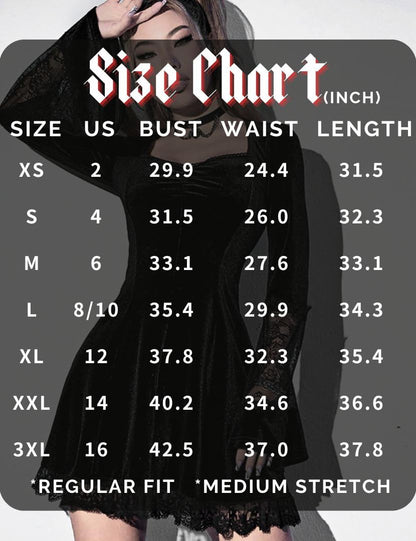 LANSHULAN Contrast Lace Long Sleeve Dress Black Goth Vintage Dresses