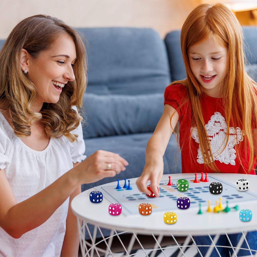 DIYDEC 100pcs 16mm Game Bulk Dice 10 Colors Acrylic 6 Sided Dice Set for Classroom Teaching Math Learning Standard Dice for Party Family Board Games