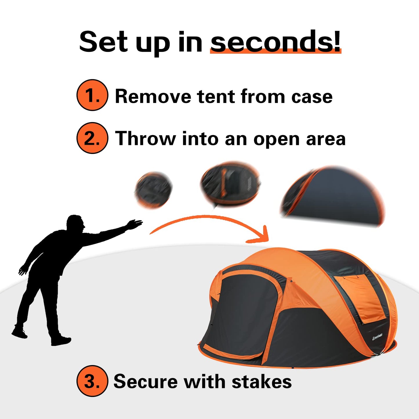 EchoSmile Camping Instant Pop Up Dome Tent, 4/6/8 Person, Water Resistant, Easy Setup for Camping Hiking and Outdoor, Portable with Carry Bag, 3 Season (Black&Orange (5-8 Person))