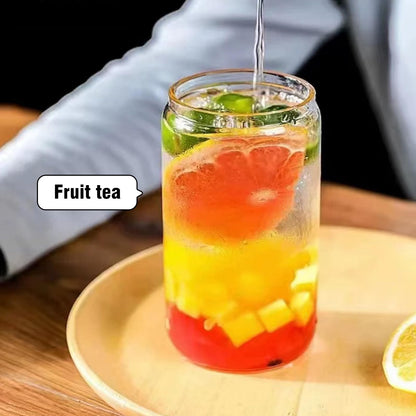 DAMCONME Glass Cups with Lids and Straws 1Pack,Glass Coffee Cups,Glass Cup with Lid for Iced Coffee,Smoothie,Cocktail,Beer,Whiskey,Soda,Matcha,16 Oz Glass Cup with Bamboo Lid,1 Brush