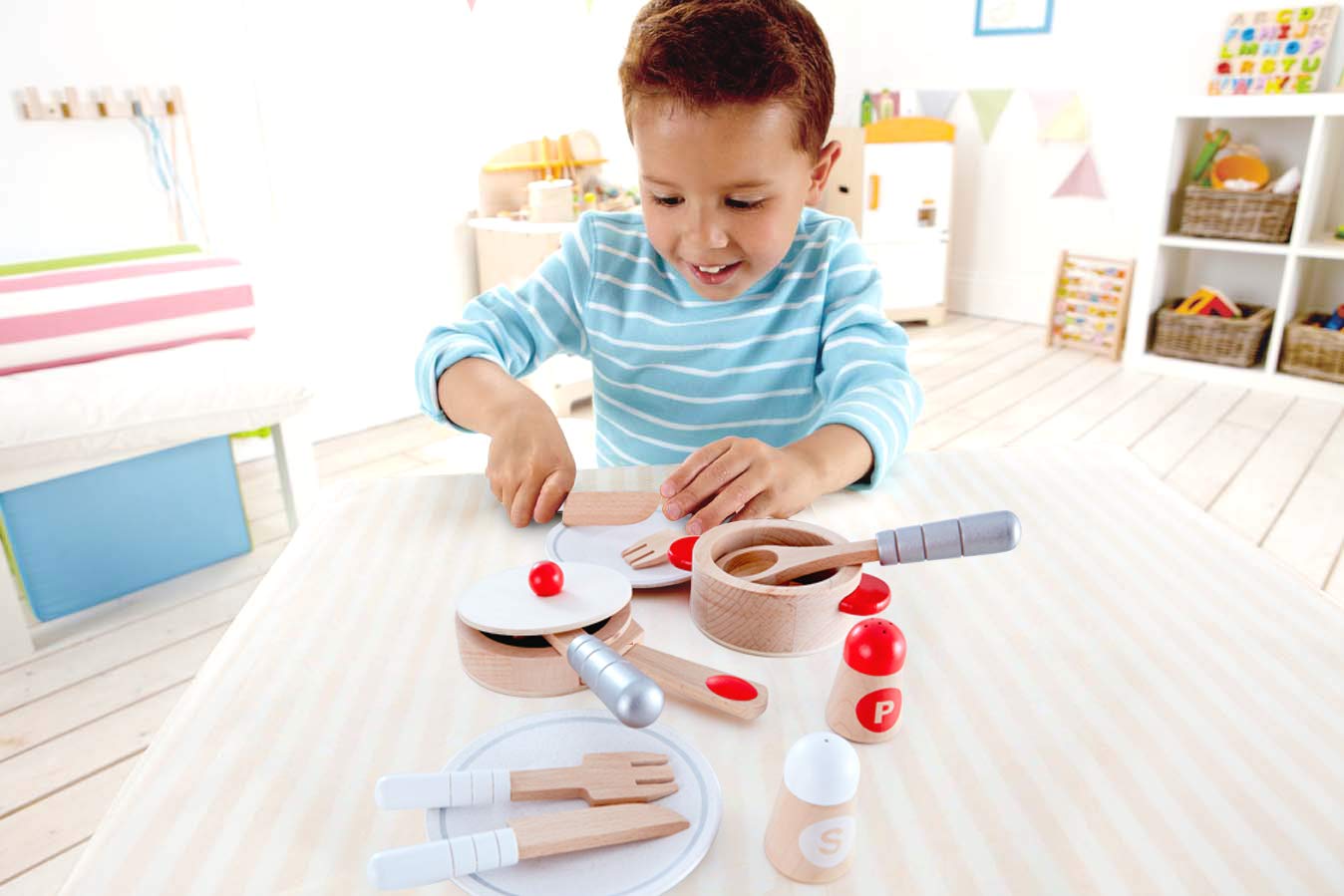 Hape Cook & Serve Set | 13 Piece Wooden Pretend Play Cooking Set with Accessories
