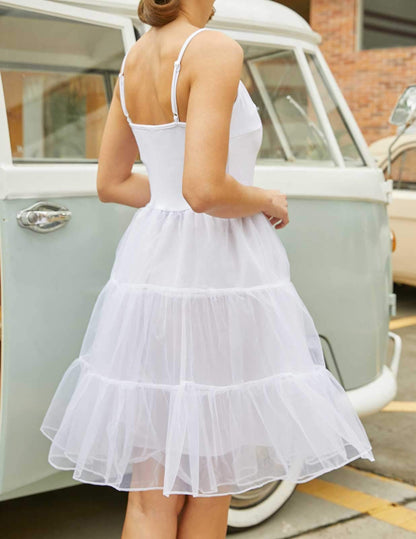 GRACE KARIN Women’s Spaghetti Strap Petticoat A-Line Midi Tutu Tulle Prom Dresses for Party (White,XL)