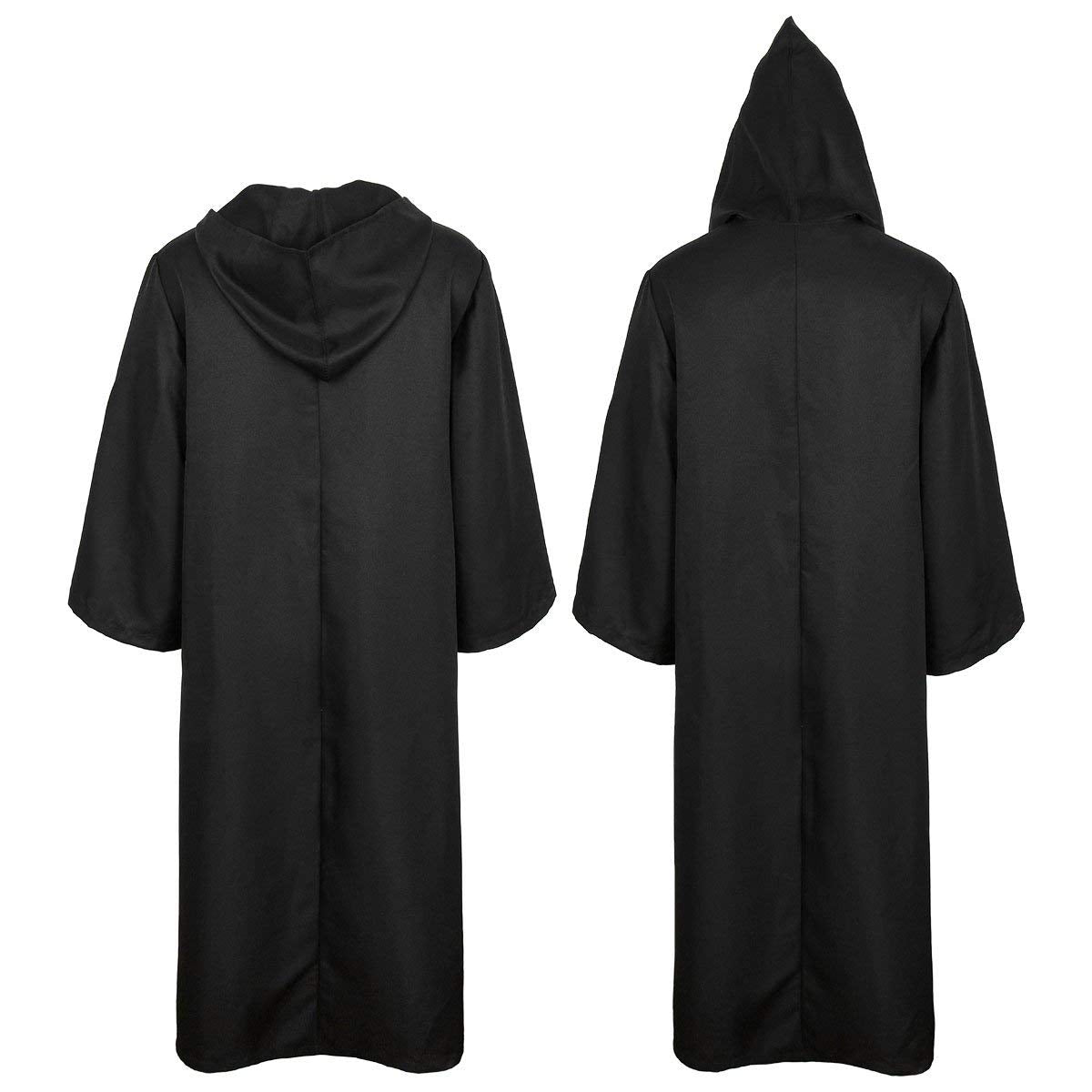 Jila Men Tunic Hooded Robe Cloak Knight Gothic Fancy Dress Halloween Masquerade Cosplay Costume Cape (XL, Adult Black)