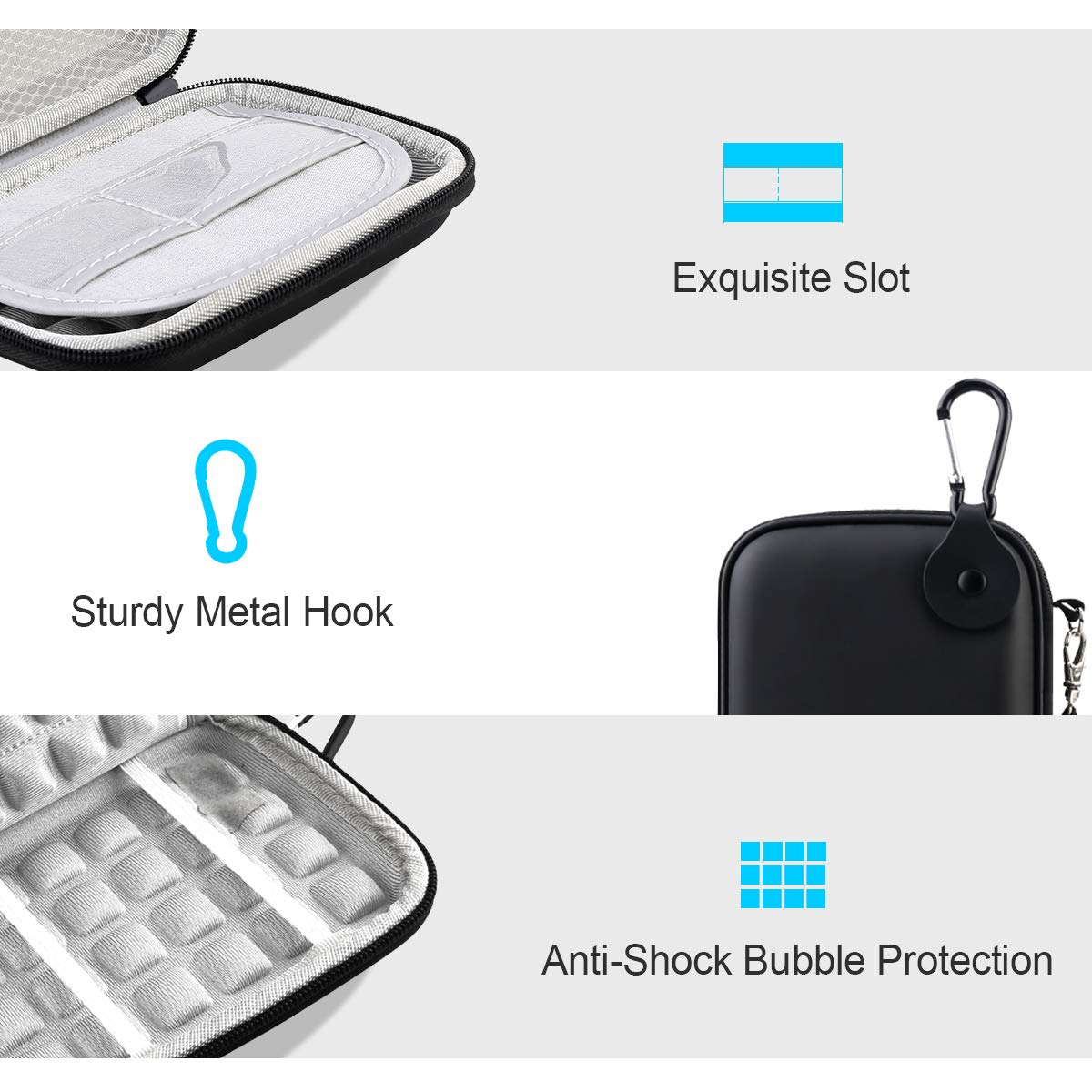 Lacdo Hard Drive Carrying Case for Western Digital WD Elements/WD My Passport/My Passport Ultra Portable External Hard Drive HDD 1TB 2TB 4TB 5TB 6TB USB 3.0 Protective Storage Travel Bag, Black