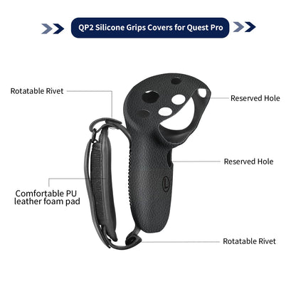 Globular Cluster Silicone Grips for Meta Quest Pro Controllers - Come with PU Leather Cushion Pad - More Comfortable (Black)