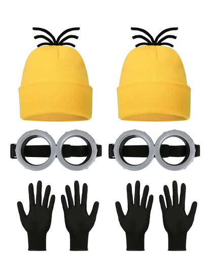 Halloween Costume Adult Accessories,Yellow Beanie Goggles Glasses Gloves for Men Women Cosplay Party Set