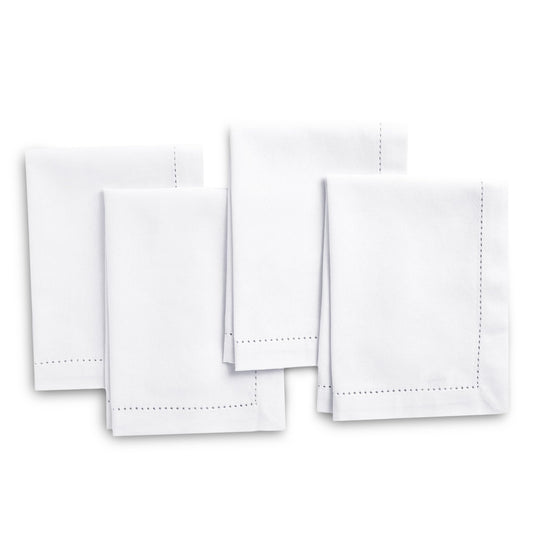 Encasa XO White Cloth Napkins Set of 4, 17"x17" | Cotton Hemstitched Design Dinner Napkins | Washable & Reusable Table Napkins for Holiday Dinners, Party, Wedding & Everyday Dining