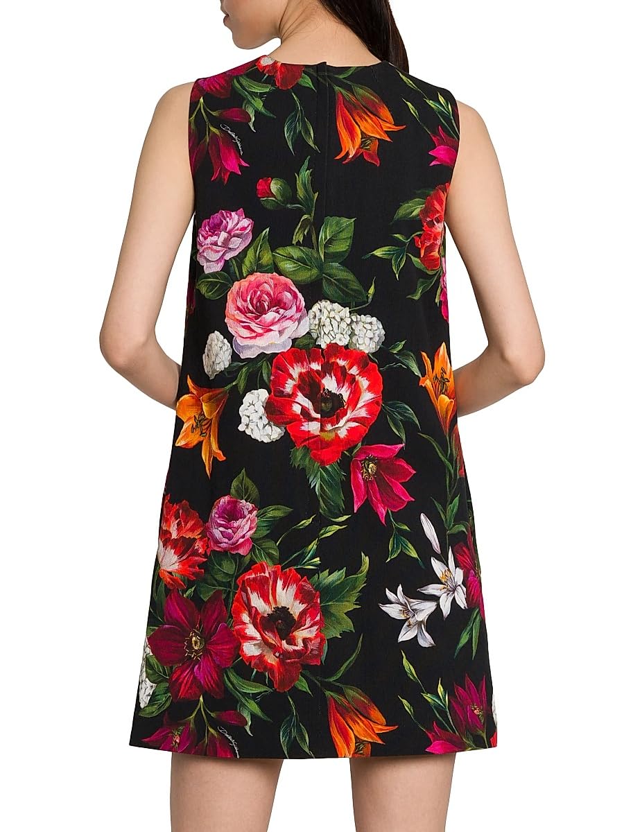 Dolce&Gabbana, Rafia Fiori Floral Minidress, 36 (0), Black Print Flower
