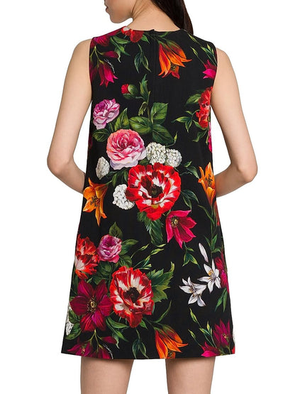 Dolce&Gabbana, Rafia Fiori Floral Minidress, 36 (0), Black Print Flower