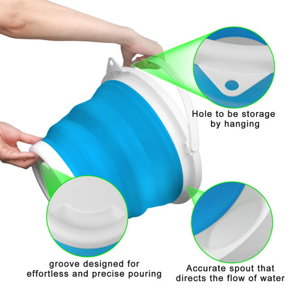 10L Collapsible Mop Bucket with Handle for Cleaning, Portable Car Wash Bucket Garden Cleaning Supplies, Ice Buckets for Parties Camping Fishing, Foldable Wash Basin Tub RV Accessories Household Use