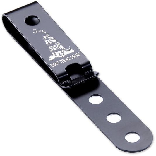HolsterSmith Universal Metal Belt Clip for Holster Making - (Model 5) - (3-Hole) - (Tactical Black) - (w/Don’t Tread On Me Engraving) - (1 Pack)