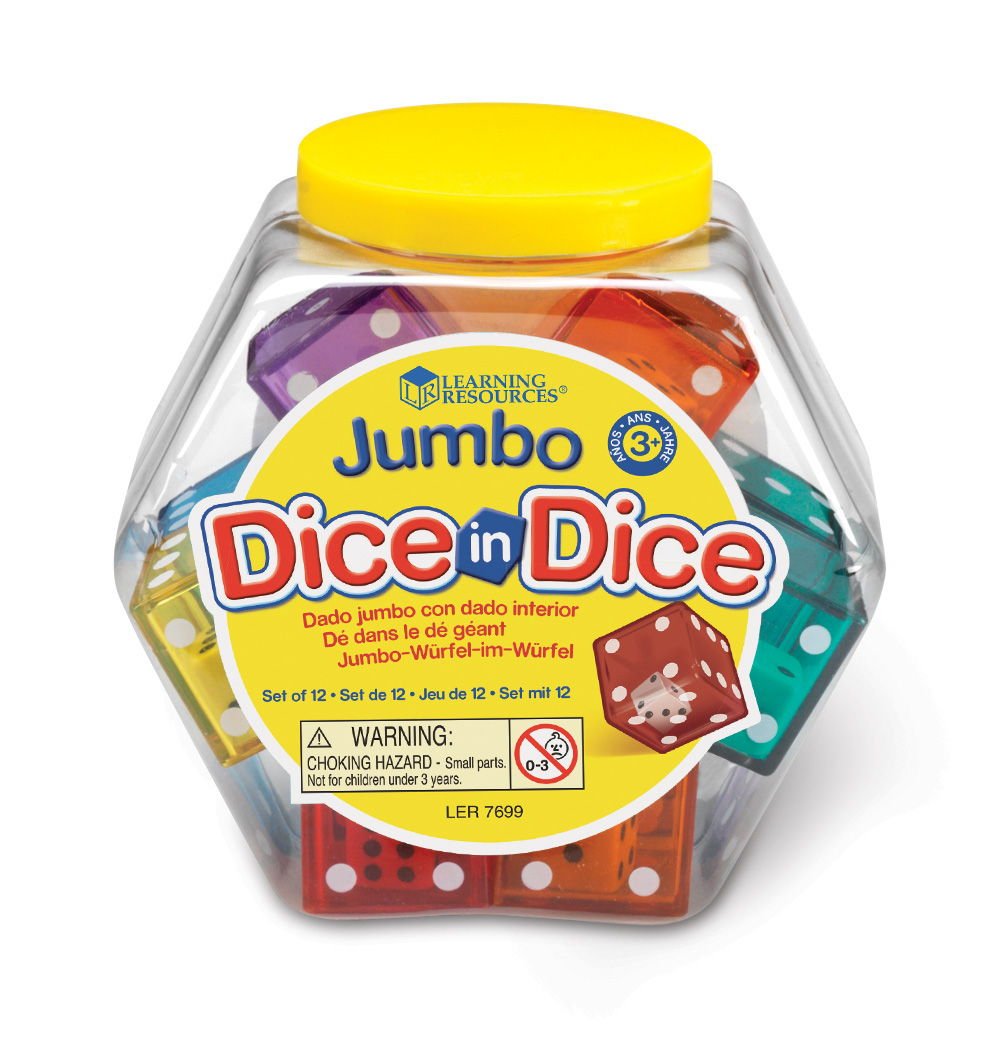 Learning Resources Jumbo Dice in Dice, Set of 12, Multi-color, 1-1/4 L x 1-1/4 W in