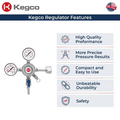 Kegco KC LH-542 Premium Pro Series Dual Gauge Co2 Draft Beer Regulator, Chrome