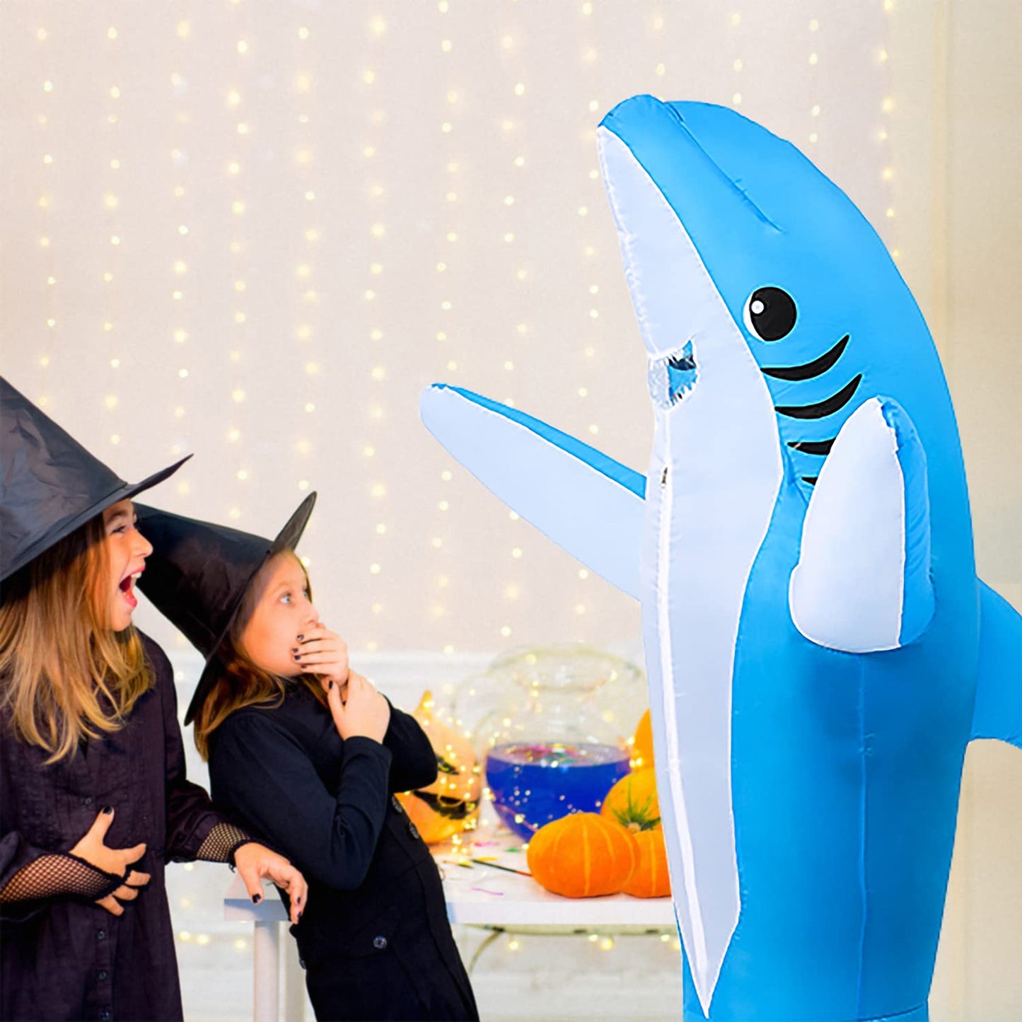 KMiKE Inflatable Shark Costume for Kids Funny Halloween Costumes Fantasy Cosplay Blow up Costume (Blue, Kid)