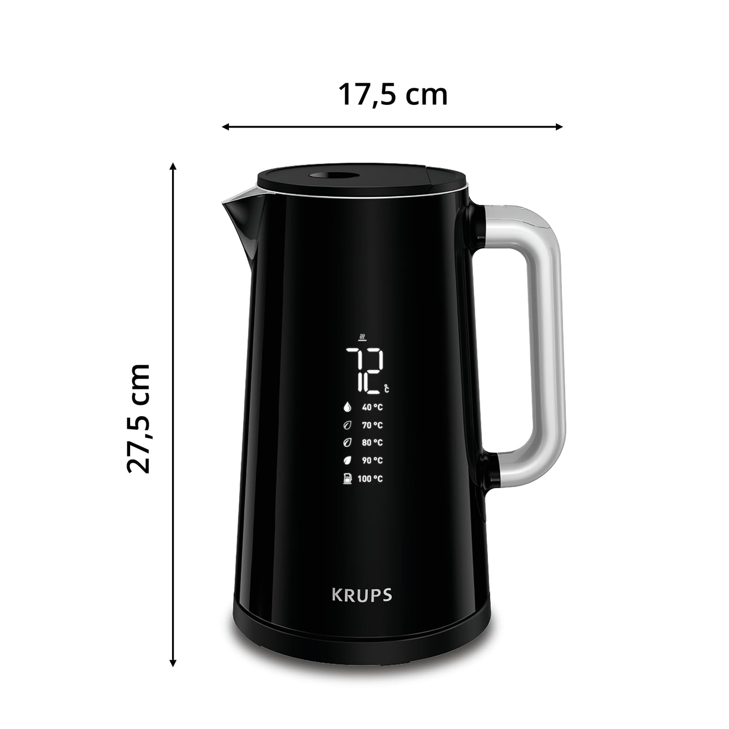 Krups Smart'n Light BW801810 Kettle, 5 Temperatures, 1.7 Litre Capacity, Stainless Steel Interior, Double-Walled, Black