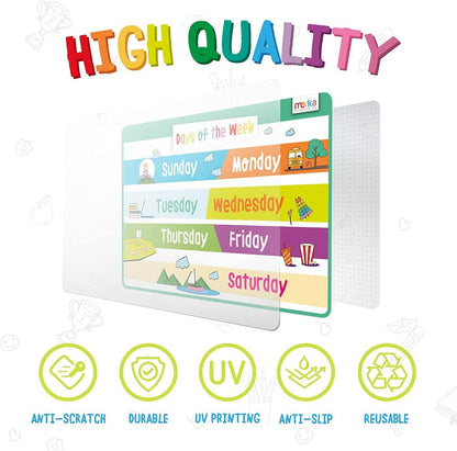 Educational Kids Placemats Set of 4: Opposites Days of the Week Months of the Year Learn to Count 1-100 - Bundle - Non Slip Washable