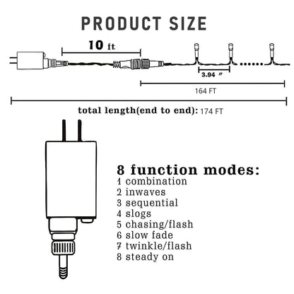 Dazzle Bright 164 FT 500 LED Halloween String Lights, Waterproof Halloween String Lights Black Wire with 8 Modes, Outdoor Halloween Decorations for Indoor Party Yard Wedding Decor, Purple & Orange