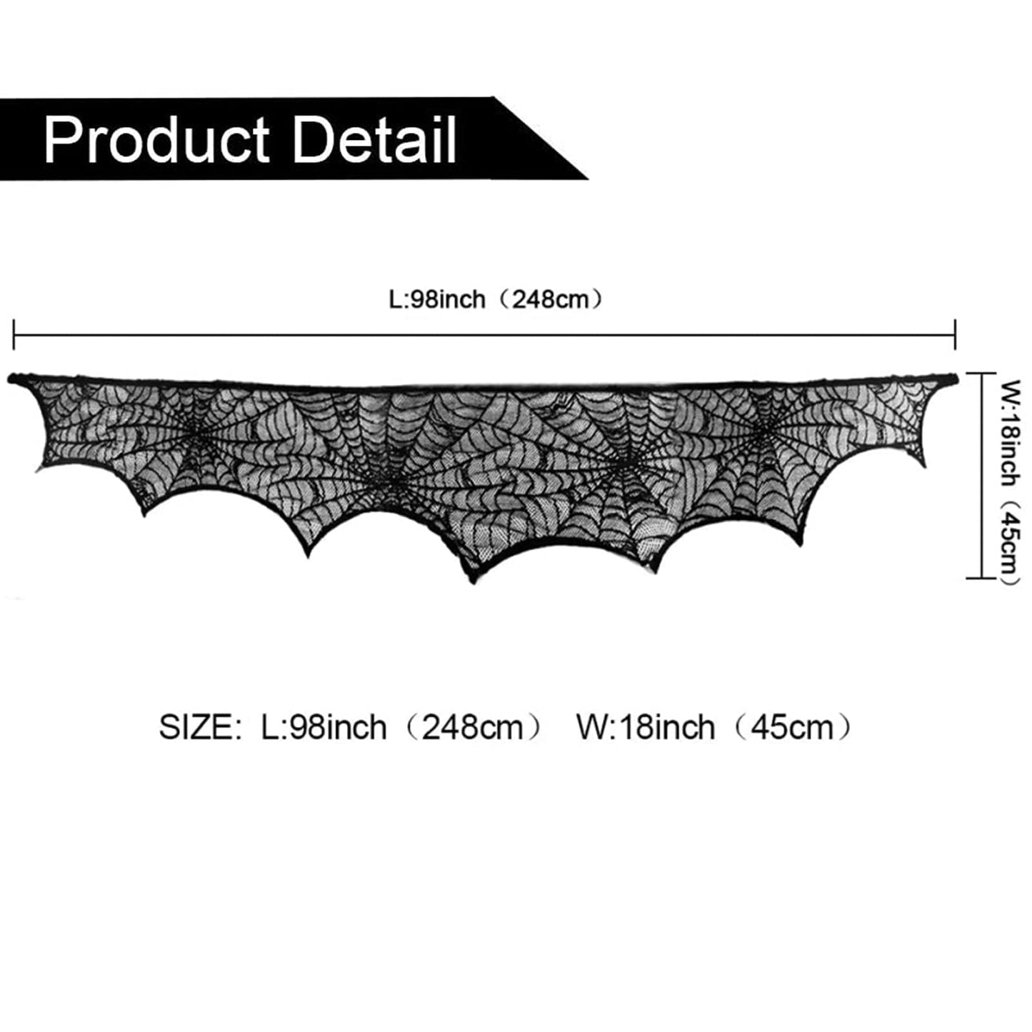 Comtraker Halloween Fireplace Mantle Decorations, Black Lace Spiderweb Mantel Scarf Cover Garland and 60 Pcs 3D Halloween Bats Wall Decor Stickers Decals for Festive Party Supplies, 18 x 98 inch