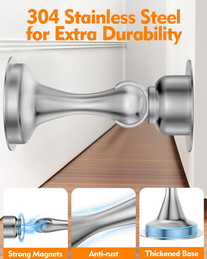 Door Stoppers, Magnetic Door Stop, Stainless Steel, 2 Pack Magnetic Door Catch, Double-Sided Adhesive Tape, No Drilling, Screws for Stronger Mount, Hold Your Door Open, for Wide Doors