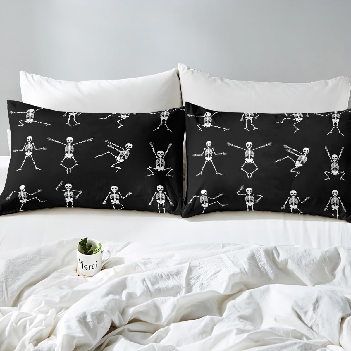 Erosebridal Sugar Skull Sheet Set Twin Size Skeleton Bones Bedding Set for Kids Boys Girls Teens Adult Halloween Horror Theme Fitted Sheet Gothic Spooky Bed Sheet Wrinkle Bedclothes(No Flat Sheet)