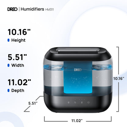 Dreo Top Fill 4L Humidifiers for Bedroom, 36H Runtime, 28 dB Quiet Cool Mist Supersized Air Humidifier for Large Room, Plants, Baby Nursery, Indoor, Night Light, Easy to Clean & Fill, Black