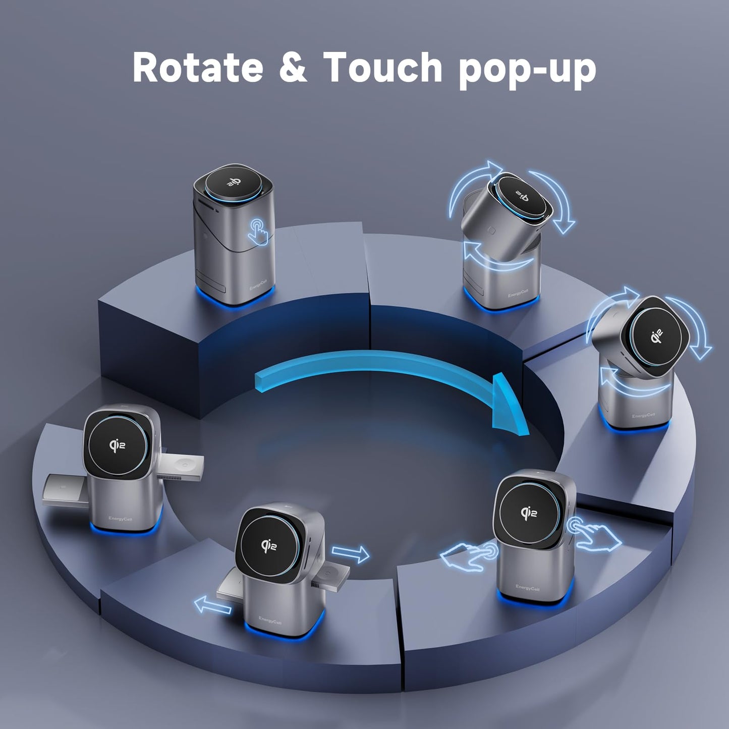 EnergyCell Rotating Wireless Charger, Qi2 Certified 2X Faster 15W for iPhone Charging Station 16/15/14/13/12, Apple Watch, AirPods, 3 in 1 Charging Station Apple Magnetic with Heat Dissipation, Grey